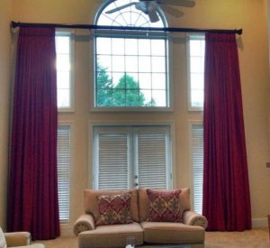 French Doors with Sidelights, blinds, and draperies