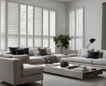 Two tier shutters in a wide living room